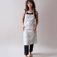 Hand-Blocked Printed Cotton Apron- Stripes Moss