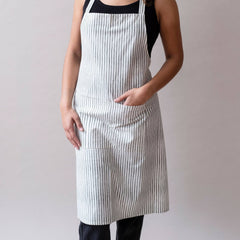 Hand-Blocked Printed Cotton Apron- Stripes Moss