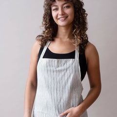 Hand-Blocked Printed Cotton Apron- Stripes Moss