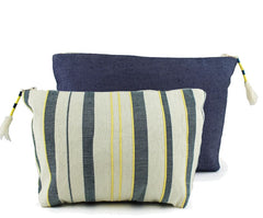 Cristina Cosmetic Pouch - Upcycled Denim/Ocean Stripe