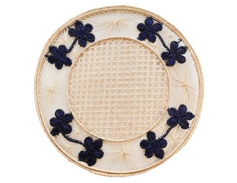 Dahlia Palm Placemat Set- Natural/Navy