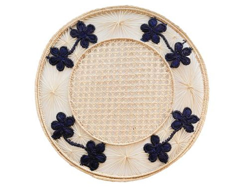 Dahlia Palm Placemat Set- Natural/Navy