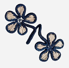 Rolled Flower Palm Napkin Rings Set - Navy/Natural
