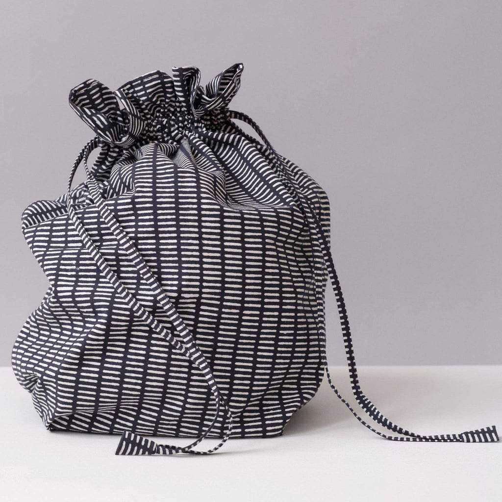 Hand-Blocked Printed Cotton Travel Laundry Bag - Pontis Navy