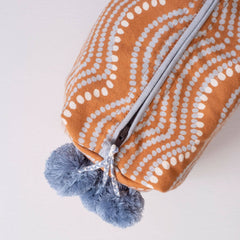 Hand-Blocked Printed Cotton Toiletry/Cosmetic Bags - Pumpkin Waves