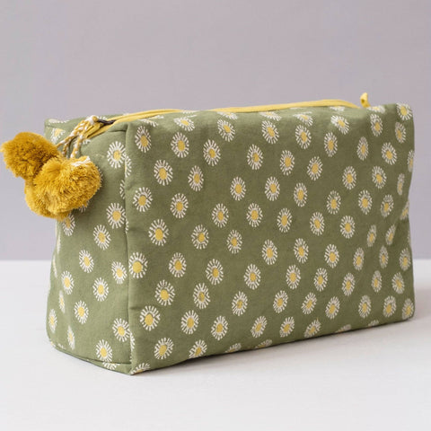 Hand-Blocked Printed Cotton Toiletry/Cosmetic Bags - Rosa Moss