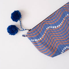 Hand-Blocked Printed Cotton Makeup Pouch - Waves Royal