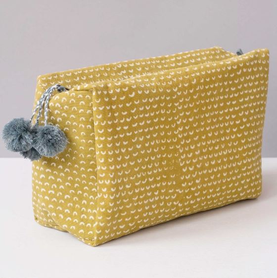 Hand-Blocked Printed Cotton Toiletry/Cosmetic Bags - Cam Golden