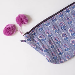 Hand-Blocked Printed Cotton Makeup Pouch - Malin Periwinkle