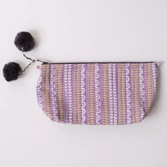 Hand-Blocked Printed Cotton Makeup Pouch - Javie Orchid