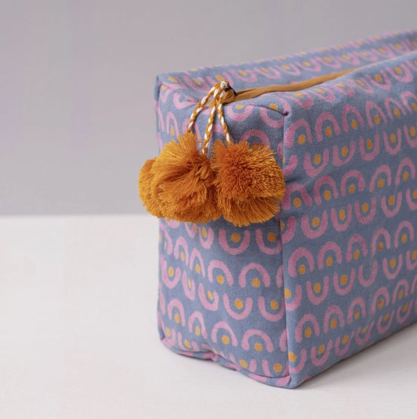 Hand-Blocked Printed Cotton Toiletry/Cosmetic Bags - Lua