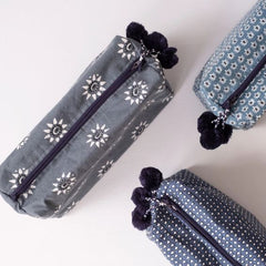 Hand-Blocked Printed Cotton Toiletry/Cosmetic Bags - Navi Ocean