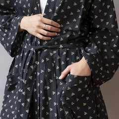 Hand-Blocked Printed Cotton Robe -  Kako Black