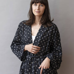 Hand-Blocked Printed Cotton Robe -  Kako Black