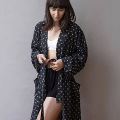 Hand-Blocked Printed Cotton Robe -  Kako Black
