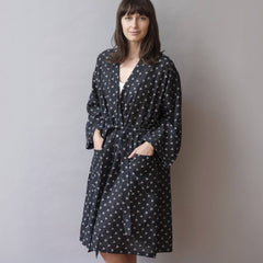 Hand-Blocked Printed Cotton Robe -  Kako Black