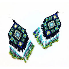 Seed Bead Ethically Made Green Fringe Earrings - Guatemala