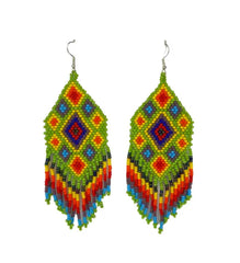 Seed Bead Ethically Made Green Fringe Earrings - Guatemala