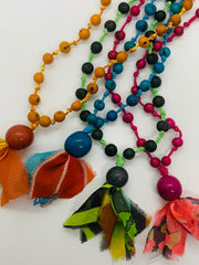 Acai, Tagua and Recycled Sari Long Weave Necklace