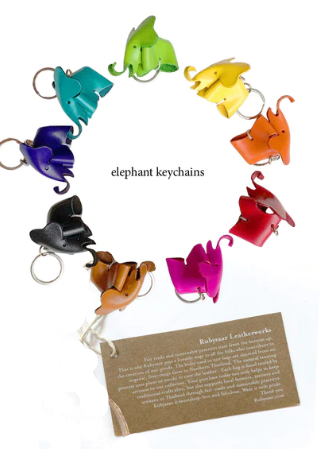 Genuine Leather Elephant Keychain, Handmade Elephant Bag-charm,Red