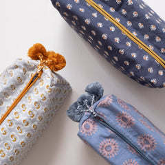 Hand-Blocked Printed Cotton Toiletry/Cosmetic Bags - Aja Denim