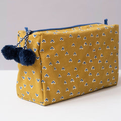 Hand-Blocked Printed Cotton Toiletry/Cosmetic Bags - Basti Mustard