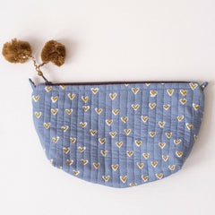 Hand-Blocked Printed Cotton Makeup Pouch - Basti Sky