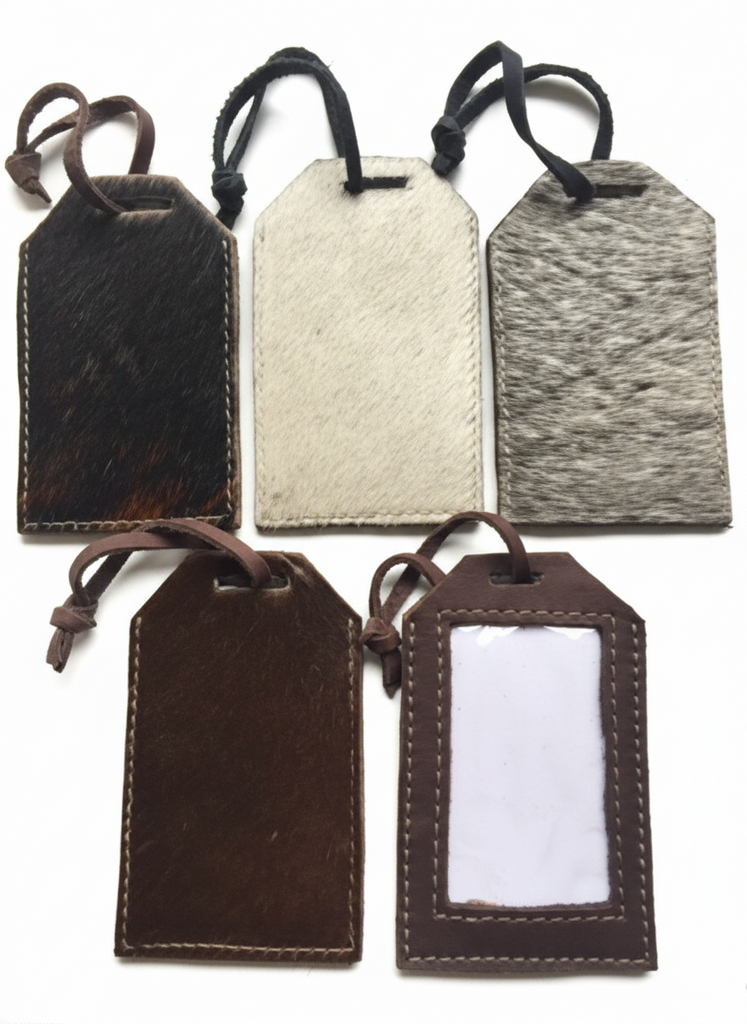 Cowfur and Leather Rectangular Luggage Tags