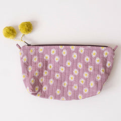 Hand-Blocked Printed Cotton Makeup Pouch - Rosa Lilac