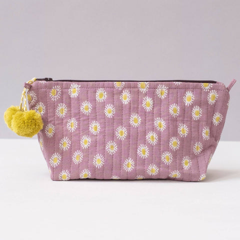 Hand-Blocked Printed Cotton Makeup Pouch - Rosa Lilac