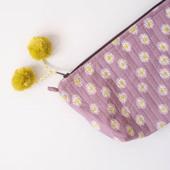 Hand-Blocked Printed Cotton Makeup Pouch - Rosa Lilac