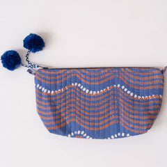 Hand-Blocked Printed Cotton Makeup Pouch - Waves Royal