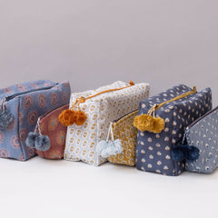 Hand-Blocked Printed Cotton Toiletry/Cosmetic Bags - Aja Denim