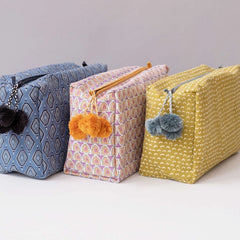 Hand-Blocked Printed Cotton Toiletry/Cosmetic Bags - Beni Blue