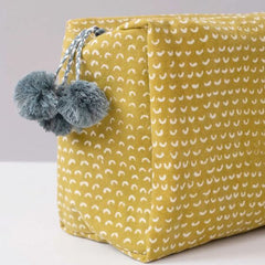 Hand-Blocked Printed Cotton Toiletry/Cosmetic Bags - Cam Golden