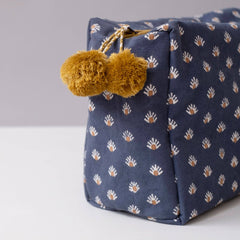 Hand-Blocked Printed Cotton Toiletry/Cosmetic Bags - Aja Denim