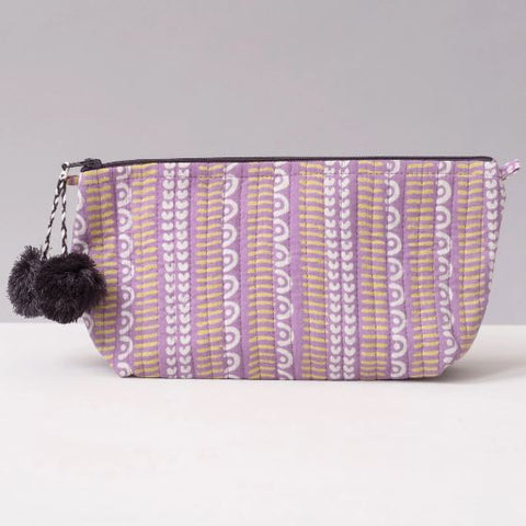 Hand-Blocked Printed Cotton Makeup Pouch - Javie Orchid