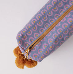 Hand-Blocked Printed Cotton Toiletry/Cosmetic Bags - Lua Periwinkle