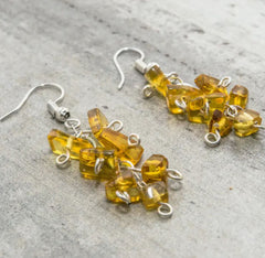 Amber Beaded Waterfall Earrings - Mexico