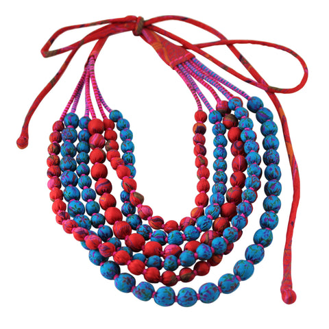 5 or 6 Strand Indian Sari Fabric Beaded Necklace