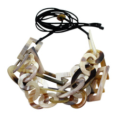 Handcarved Upcycled Bovine Horn 3 Link Strands ADJUSTABLE Necklace