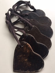 Cowfur and Leather Heart Luggage Tags