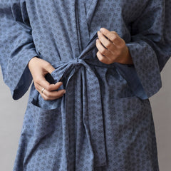 Hand-Blocked Printed Cotton Robe -  Kekri Navy Blue