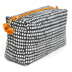 Hand-Blocked Printed Cotton Toiletry/Cosmetic Bags - Navy Dot