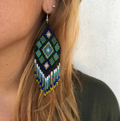 Seed Bead Ethically Made Green Fringe Earrings - Guatemala