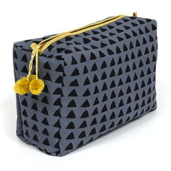 Hand-Blocked Printed Cotton Toiletry/Cosmetic Bags - Tunis Blue