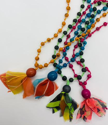 Acai, Tagua and Recycled Sari Long Weave Necklace