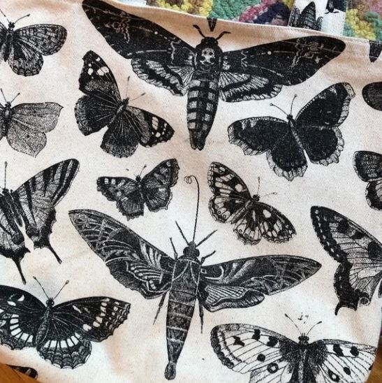 Graphic Print Beach Bag/Tote - Butterfly/Moth